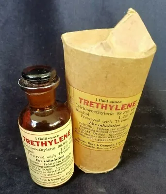 Old Advertising Medicine Bottle & Stopper TRETHYLENE Inhalant Davies Rose Boston • $36.25
