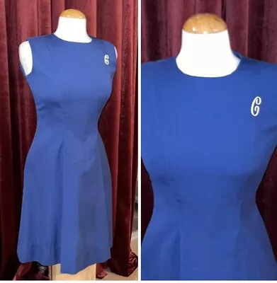1960s 1970s Vintage Blue Sleeveless Letter C Uniform Waitress Dress - S/M • $60