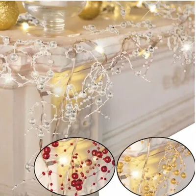 1.5m Christmas Pearl Fairy String Lights LED Lighted Garland Berry-Beaded Decor • £3.70