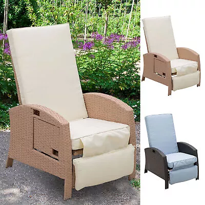Patio Wicker Recliner Outdoor Adjustable Lounge Chair W/ Cushion Side Table • $251.09