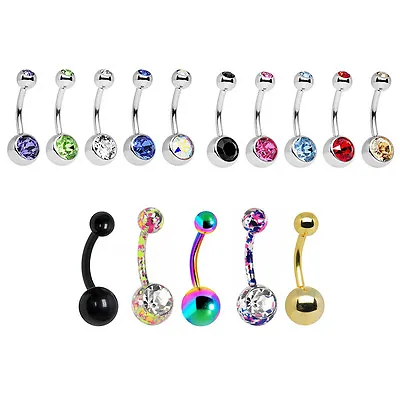 Lot Of 15 Belly Rings 14G Surgical Steel Jeweled Design Mix • $15.40