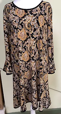 Michael Kors Womens Sz XL Paisley Print Bell Sleeve Flounce Dress Black Marigold • $22.50