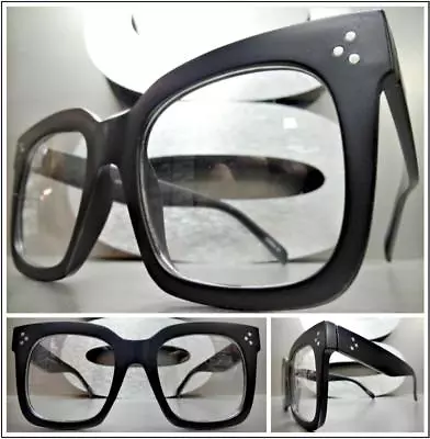 OVERSIZED VINTAGE 50s RETRO Style Clear Lens EYE GLASSES Thick Matte Black Frame • $19.99