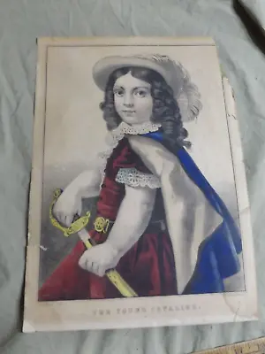 Rare N Currier Hand Tinted Art Print THE YOUNG CAVALIER As Is W Losses 10x14  • $7.99