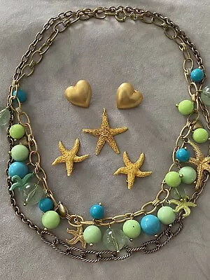 J Crew Bubble Beads/Starfish & Shells Statement Necklaces Earrings Set + Extras • $72