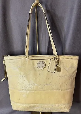 Coach Ivory Yellow Signature C Patent Leather Tote Preloved • $50