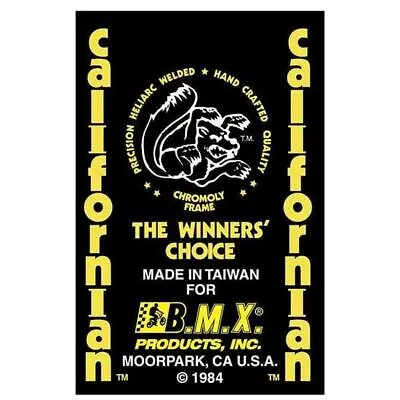 Mongoose - 1984 Californian With Yellow & Taiwan Seat Tube Decal - Old School Bm • $7.08
