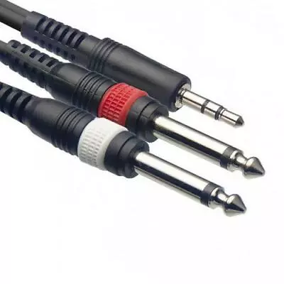 HIGH QUALITY 3.5mm Mini STEREO Jack To 2x 6.35mm 1/4  MONO Male Plugs Cable 2m • £4.99