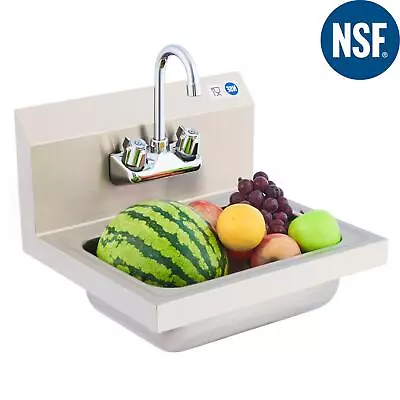 14  Wall Mount NSF Certified 304 Stainless Steel Hand Wash Utility Sink Set • $90.65