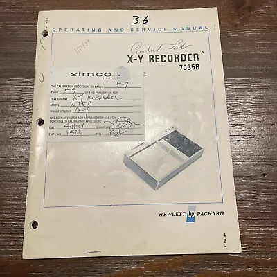 HP 7035B X-Y Recorder Operating & Service Manual 07035-90005 • $17.86