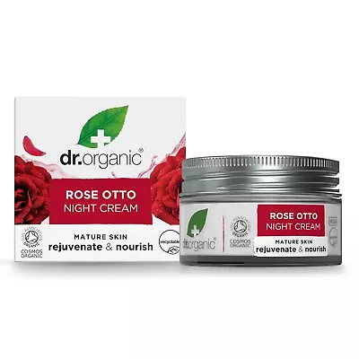 Dr Organic Rose Otto Night Cream Vegan Paraben&SLS-FreeCertified Organic50ml • £11.99