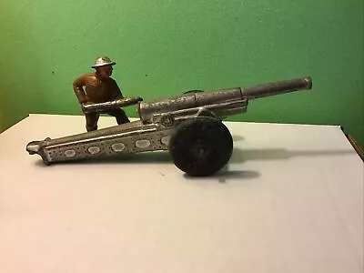 Vintage Barclay Manoil Army Soldier With Shell Loading Large Cannon • $10.45