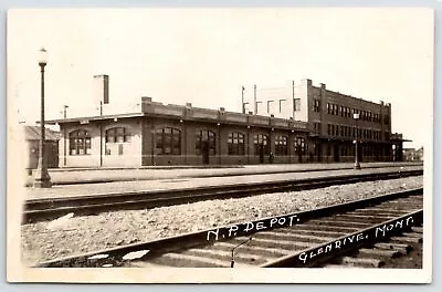 Glendive MT Northern Pacific Railroad Depot From Across Railroad Trax 1920s RPPC • $24