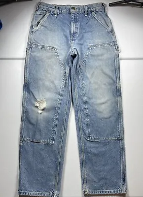 $69.99 • Buy Vintage Carhartt Jeans Men’s 32x32 Blue Double Knee Distressed Workwear Dungaree