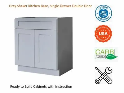 $269 • Buy Gray Shaker Kitchen Base Cabinet, Single Drawer & Double Door
