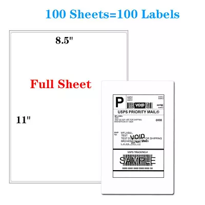 100 Full Sheet Shipping Labels 8.5x11 Self Adhesive Blank Paper For Laser/Inkjet • $12.99