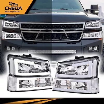 Fit For 2003-07 Chevy Silverado 1500 Led Drl Headlight Bumper Lamps Chrome • $91.80