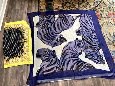 Atelier Versace YSL Yves Saint Laurent Scarf Lot Tiger Animal Print Polka Silk • £30.56