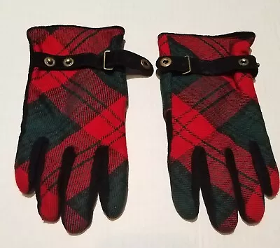 Vintage Gloves Ladies Suede Leather Acrylic Plaid Wrist Strap Snap Driving 7 • $29