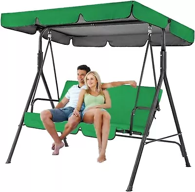 3-Seat Swing Chair Garden Swing Seat With Adjustable Canopy For Patio Green • £59.89