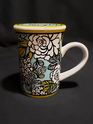 Vera Bradley Porcelain Mug W/Cover Island Blooms Blue Green Pretty Floral Design • $15