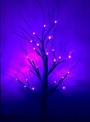 Purple Led Halloween Tree Decoration 24 In Tall With Black Spiders & Bats • $19.99