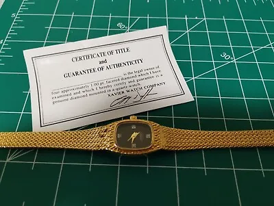 Vintage Xavier Lady's Goldtone Quartz Blackface Real Diamond Watch With Certific • $17.50