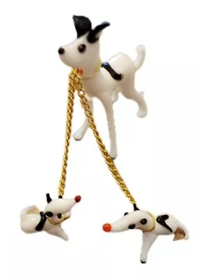 Glass Art Miniature Dogs Hand Blown Mom Pups Black White Leash 2.5   A25 SP • $9.09