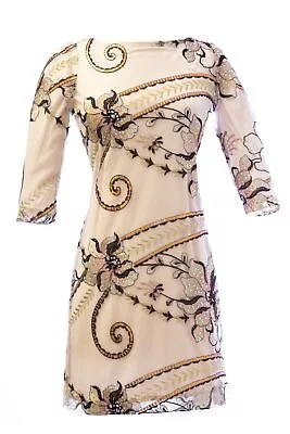 VON VONNI Women's London-C Brown Embroidered Elbow Sleeve Short Dress $285 NEW • $31.32