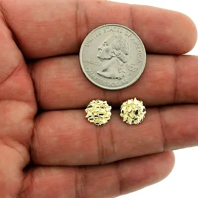 Real 10K Solid Yellow Gold 10MM Diamond Cut Small Round Nugget Stud Earrings • $69.99