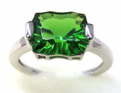 R4550G Unique Cut Mt St Helens Green Helenite 10x12mm 4.2Ct Sterling Silver Ring • $50