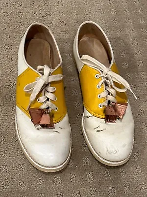 Vintage 80's Cheerleader Pacer Saddle Shoes Yellow White Size 7N • $75