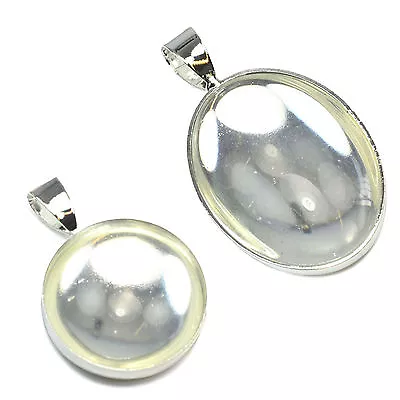 ROUND OVAL Glass Cabochon PENDANT SETTING Necklace Cameo Blanks PHOTO JEWELLERY • £2.49