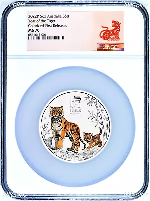 2022P Australia Silver Colorized Lunar Year Of The Tiger 5oz $8 Coin NGC MS70 FR • $399.99