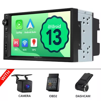 OBD+CAM+DVR+7  Double Din Car Stereo With Apple CarPlay Android 13 Auto FM Radio • $227.78