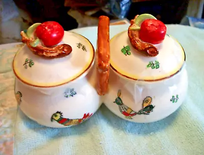 Unusual Vintage Condiment Set Apple Knobs Birds Decor Made In Japan • $10