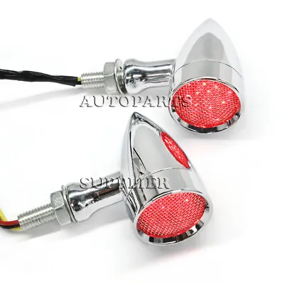 Chrome Motorcycle LED Turn Signal RED Light Brake Running Tail Light Bullet US • $21.25