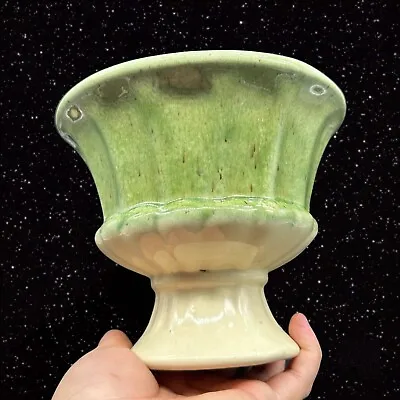 Haeger Pottery Vase Bowl Green White USA Vintage Footed Bowl 7”W 5.5”T • $32.30