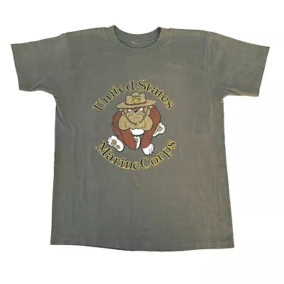 Vintage 70s-80s Marine Corps Bulldog T Shirt Size Medium Green USMC USA • $39.99