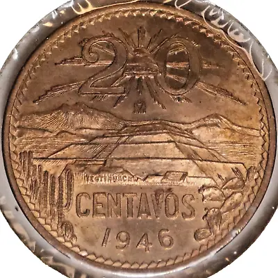1946 Mexican Mo Pythagorian Cap Of Liberty 20 Centavos MS • $60
