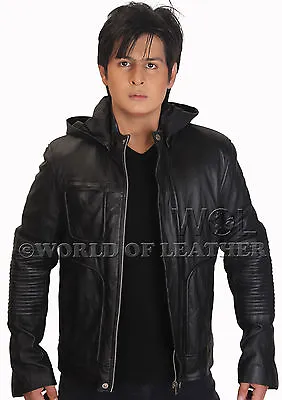 Ghost Protocol Mission Impossible Black Men's Hooded Movie Real Leather Jacket • $106.08