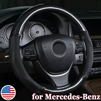 Black 38cm/15inch Steering Wheel Cover For Mercedes Benz Genuine Leather NEW • $32.75