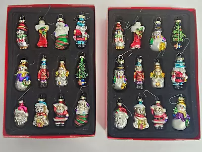 2 Boxes AVON 2008 Set Of 12  2.5  Mini Blown Glass Christmas Ornaments Snowman • $17.99