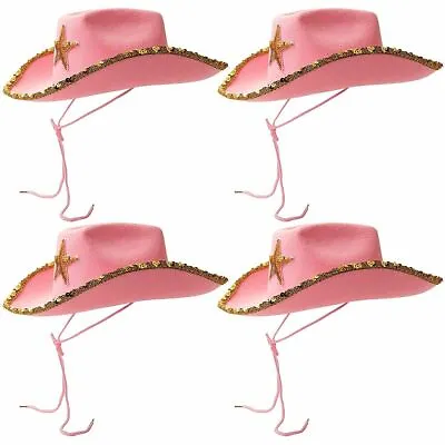 4 Pack Kids Pink Sparkly Western Cowboy Hats W/ Star For Cowgirls Costume Party • $28.99