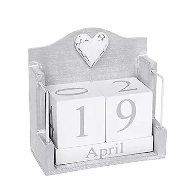 £10.95 • Buy Provence Wooden Grey Desktop Perpetual Calendar With White Shabby Chic Heart