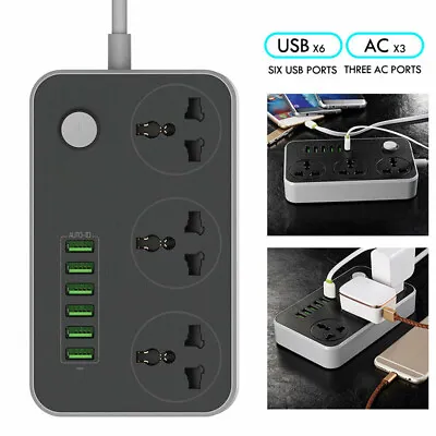 £13.69 • Buy Extension Lead With USB C PD 20W 6 USB Port 3 Way Power Strips Surge Protector