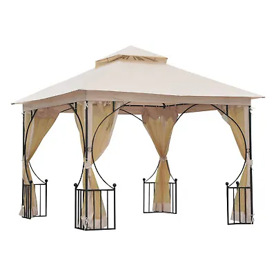 Outsunny Gazebo Party Tent Canopy Sun Shade For Patio Garden Beige 3x3(m) • £192.99