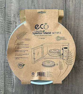 Set Of 2 Eco Collapsible Splatter Shield Keeps Microwave Clean Teal 10  Diameter • $17.95