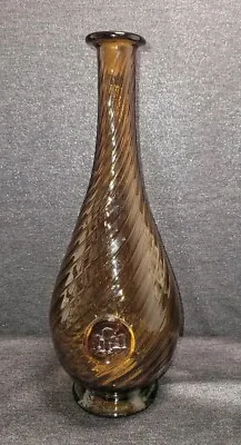 Murano Dark Amber Swirled Hand Blown Glass Decanter/Vase • UV Green Base C. 1970 • $53.40