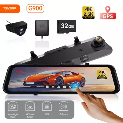 WOLFBOX G900 Mirror 4K Rear View Camera Dash Cam Front And Rear Free 32GB Card • $281.99